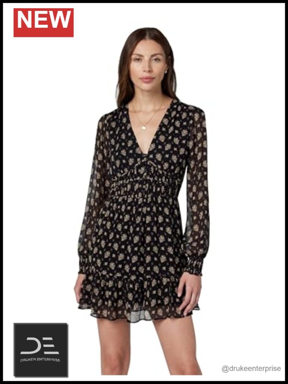 Long Sleeve V-Neck Mini Dress A-Line Tiered Backless Floral Casual
